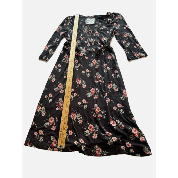 Fat Face Floral Midi Dress Women’s Size 10 Black Pink Print 3/4 Sleeve Scoop - Picture 11 of 15